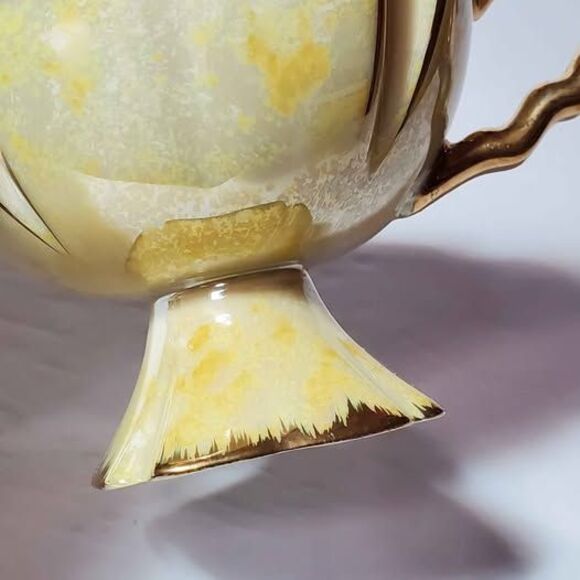 Yellow Teacup and Saucer Pink Roses Opalescent Vintage - Picture 7 of 10